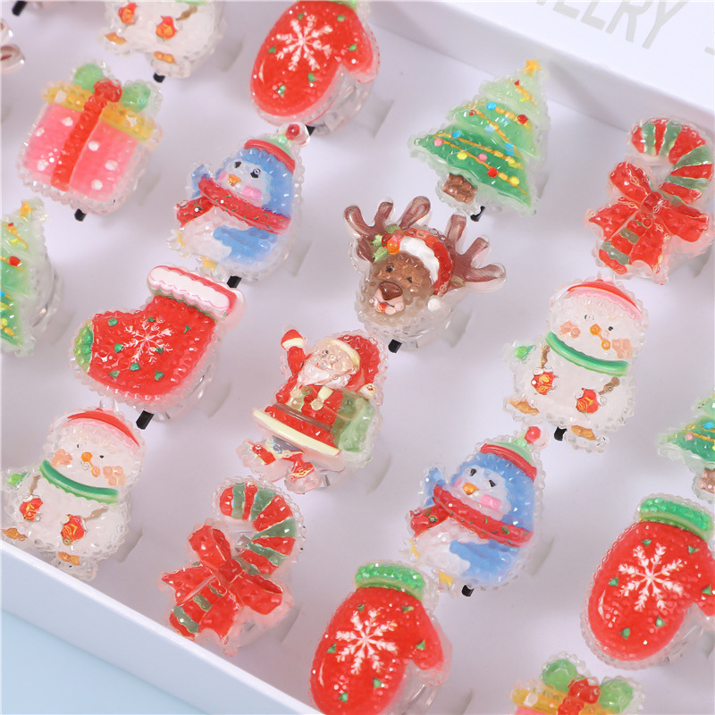 2024新款圣诞节发光水晶戒指儿童节日派对手指灯装饰品玩具套装详情4