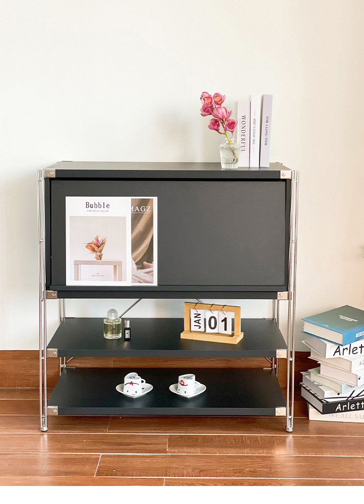 Stainless steel flip-up door magazine cabinet, Bauhaus Ins-style living room narrow slit storage rack, storage cabinet, bookcase for storage pic 6