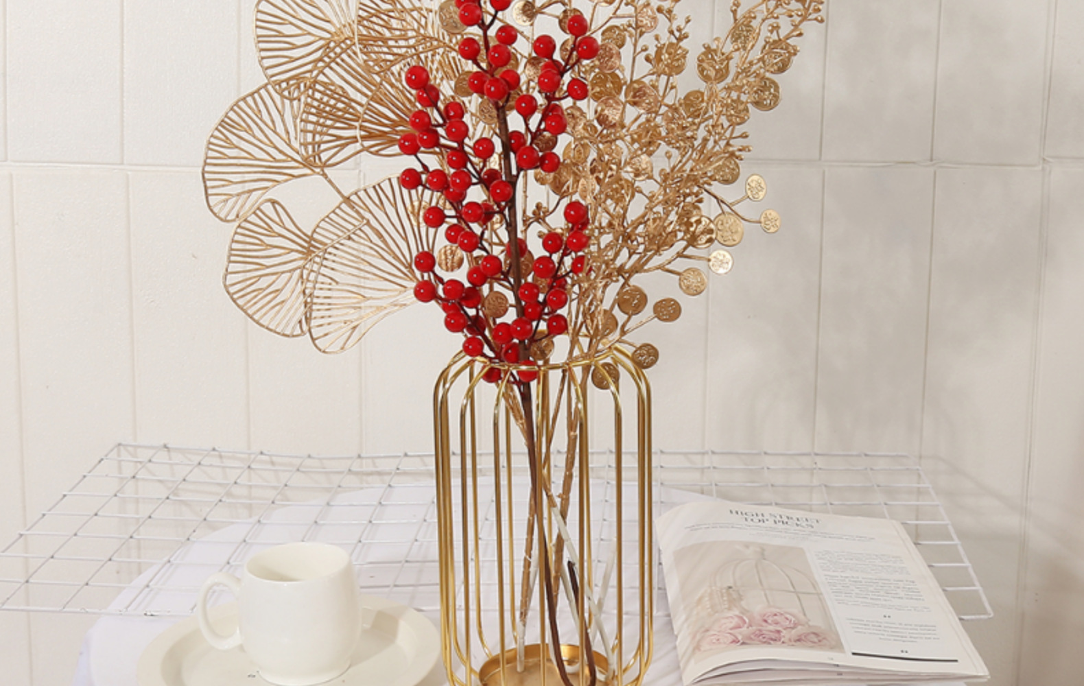 红果果仿真花福桶diy插花仿真冬青果新年装饰花年宵花批发详情12