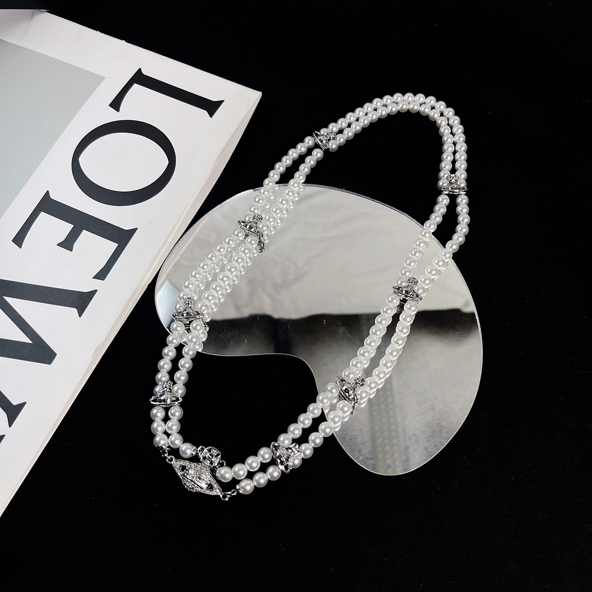 Doble capa collar de perlas de saturno nicho lujo ligero sensación premium cuello cadena de clavícula diseño original accesorios mujer clavícula pic 4