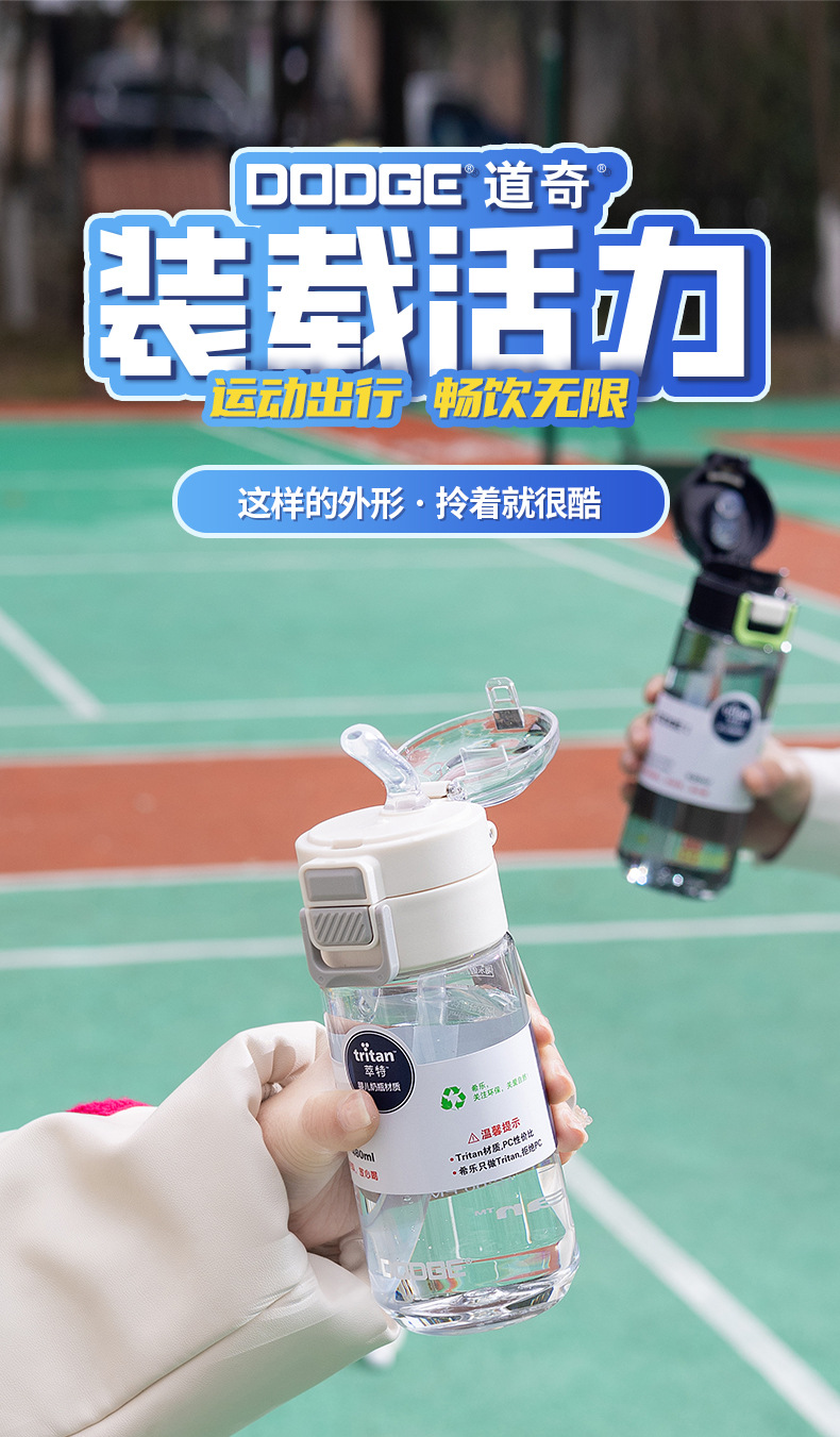希乐道奇麦嘟双饮塑料杯 便携式户外运动学生吸管水杯 弹盖设计随身携带手提水杯详情1