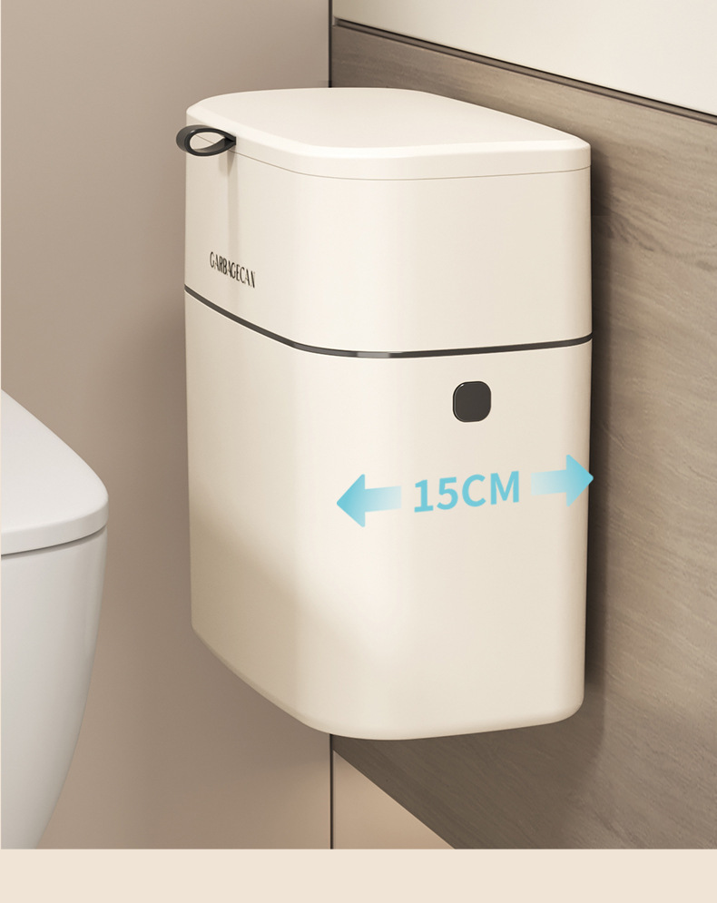 Wall-mounted trash can, kitchen, household, high appearance level, toilet gap, large with lid, hanging square wastebasket, flip lid pic 6