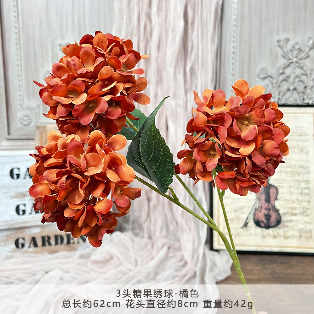 仿真3头糖果绣球假花婚庆用花束手工花艺婚礼堂造景diy花墙地排花详情13