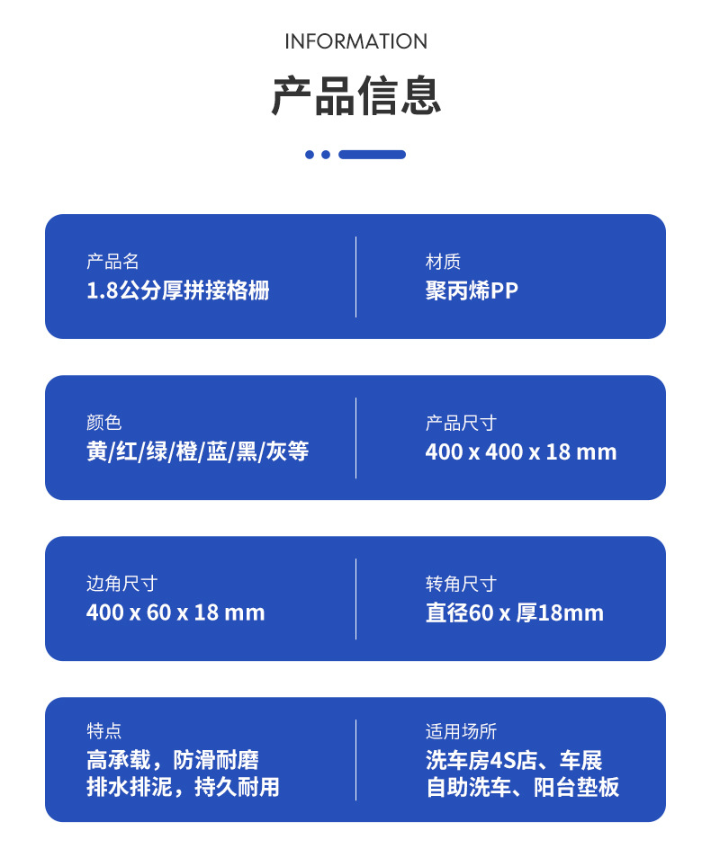 1.8公分聚丙烯pp洗车拼格栅塑料拼接地板网格垫排水漏水地垫防滑详情9