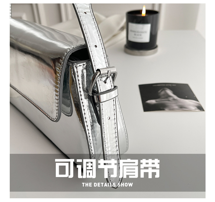 跨境女包新款欧美时尚漆皮女士法棍包质感亮面腋下包高级感单肩包详情6