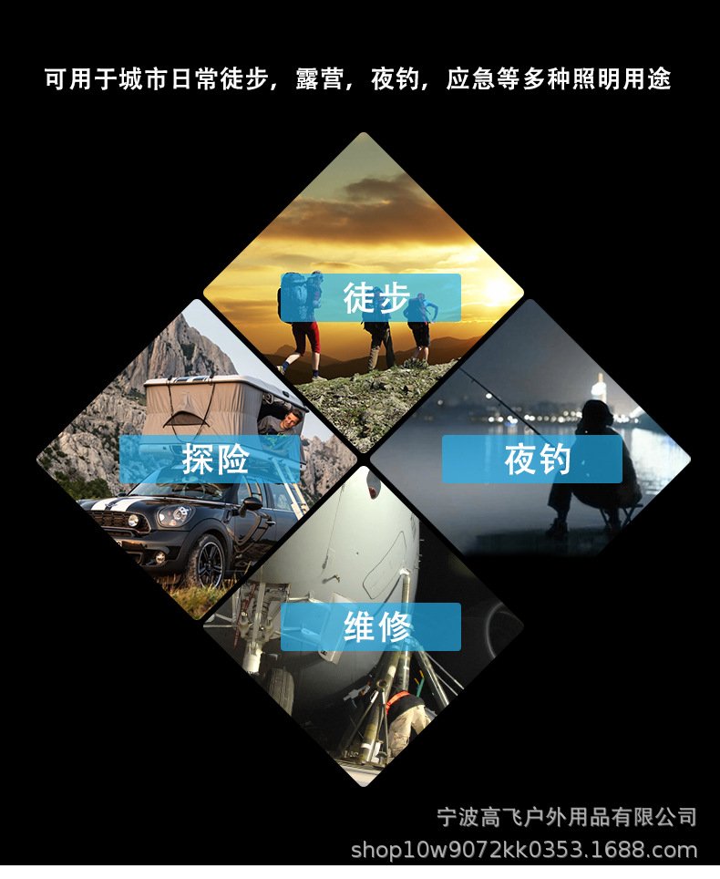 跨境强光手提带支架钓鱼手电筒大功率露营应急探险COB户外照明灯详情9