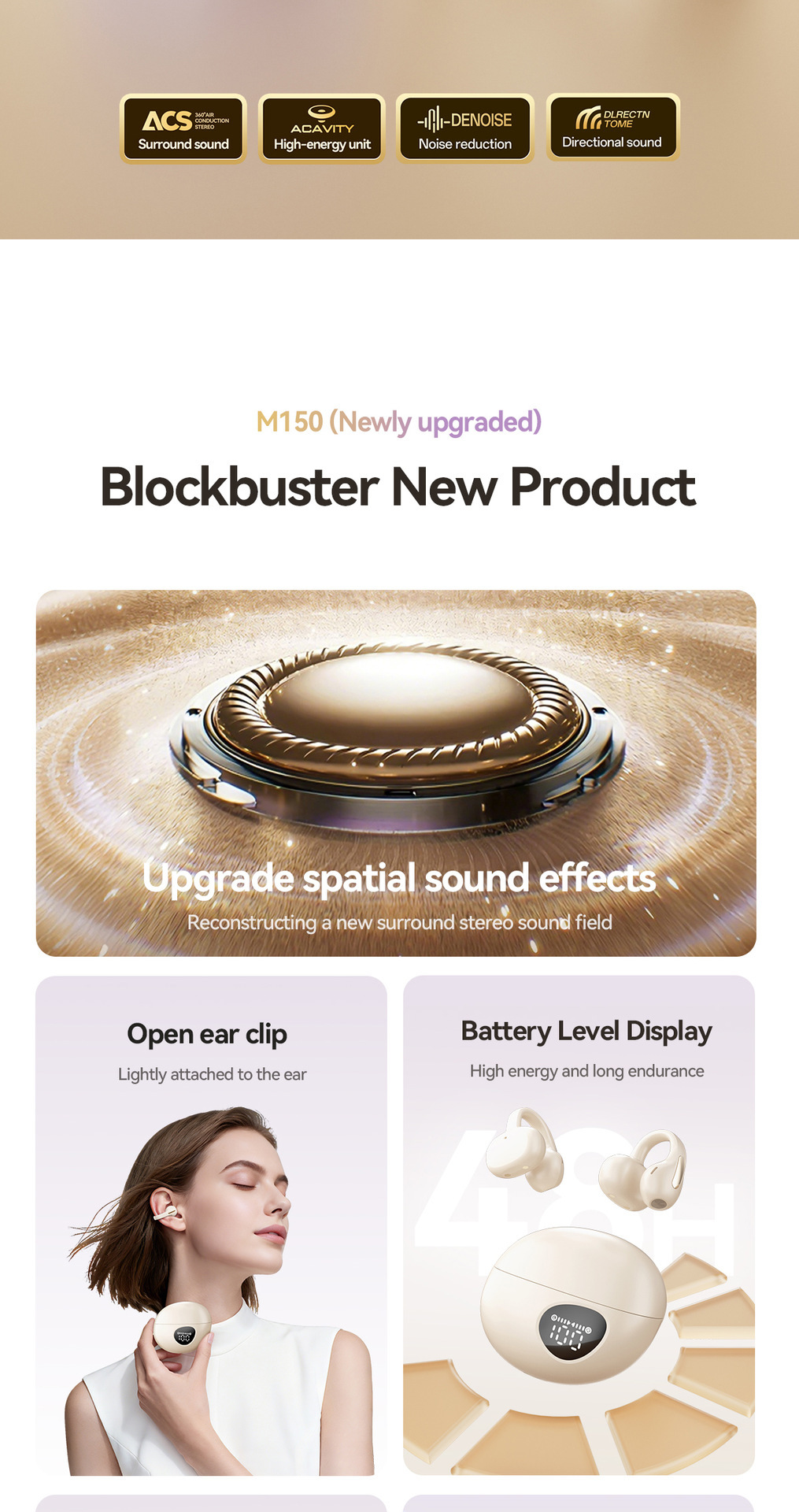 Crossover nuevo M158 bluetooth auriculares clip de oído digital larga duración alta calidad de sonido huqiang bei al por mayor pic 2