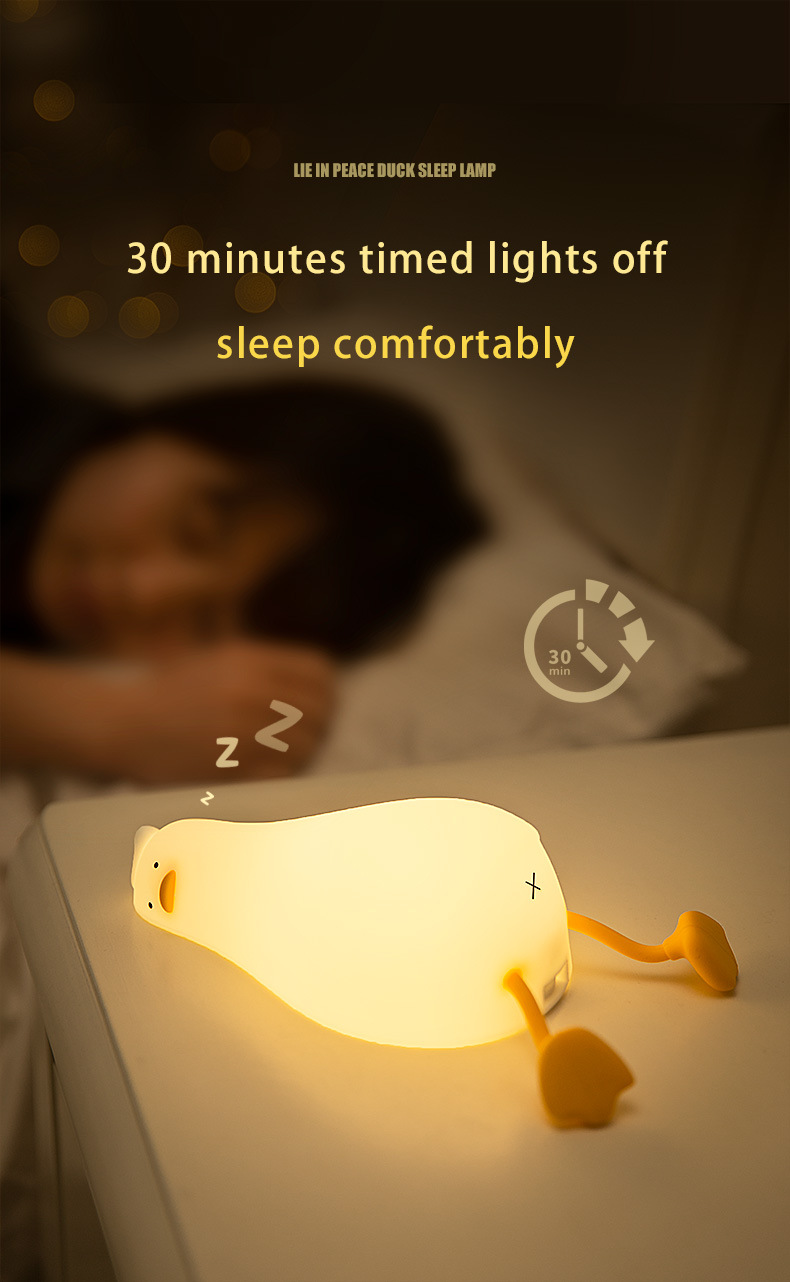 Lying flat Duck night light, patting light, silicone LED, turning duck, charging, bedside companion, mobile phone stand, night light creativity pic 6