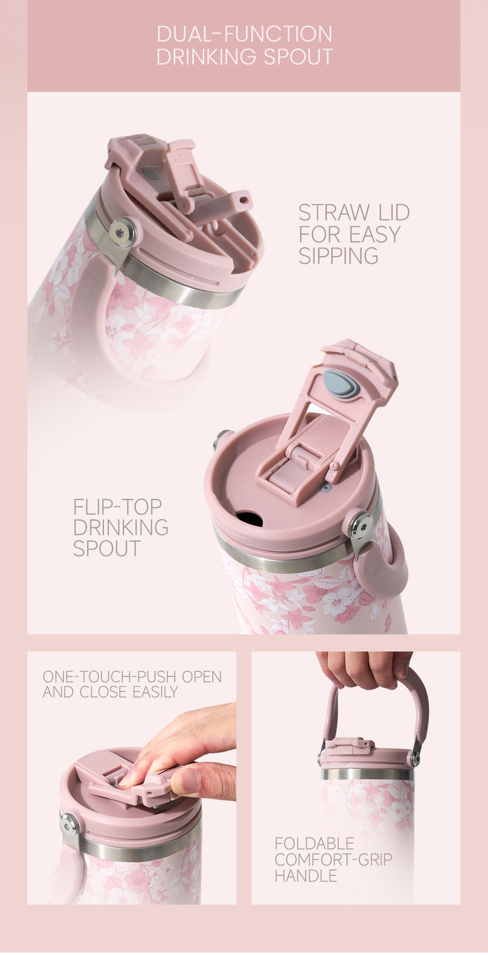 TYESO/ Taishuo Colorful Flower Insulated Cup, double-layer cold preservation portable ice cup, double-drinking car large-capacity water cup pic 2