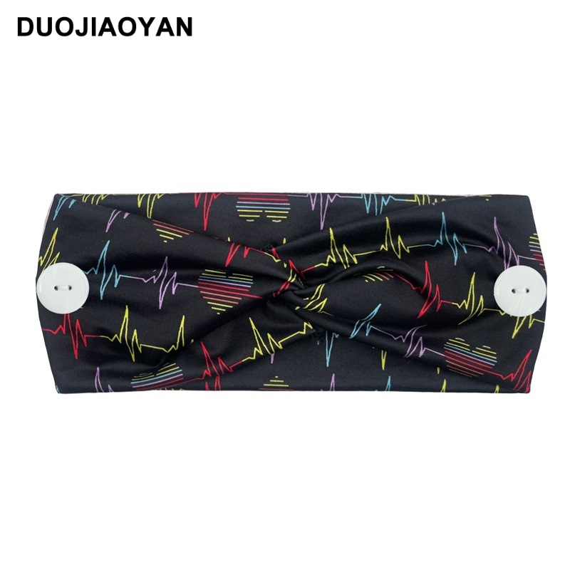 New European and American medical headband, anti-strangling button mask, headscarf, cross stretch printed wide tie headband, medical headscarf pic 20