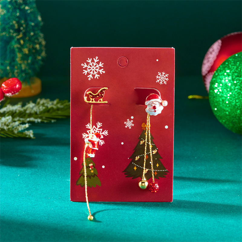 欧美跨境新款圣诞节耳环创意百搭会爬的圣诞老人不对称耳环女批发详情24