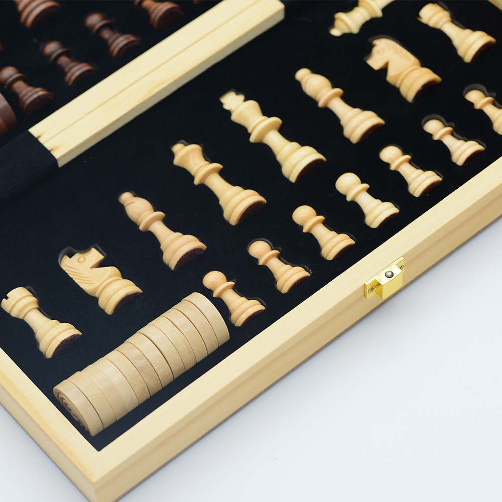 二合一木制国际象棋跳棋磁性折叠便携益智棋牌休闲娱乐传统桌游详情2