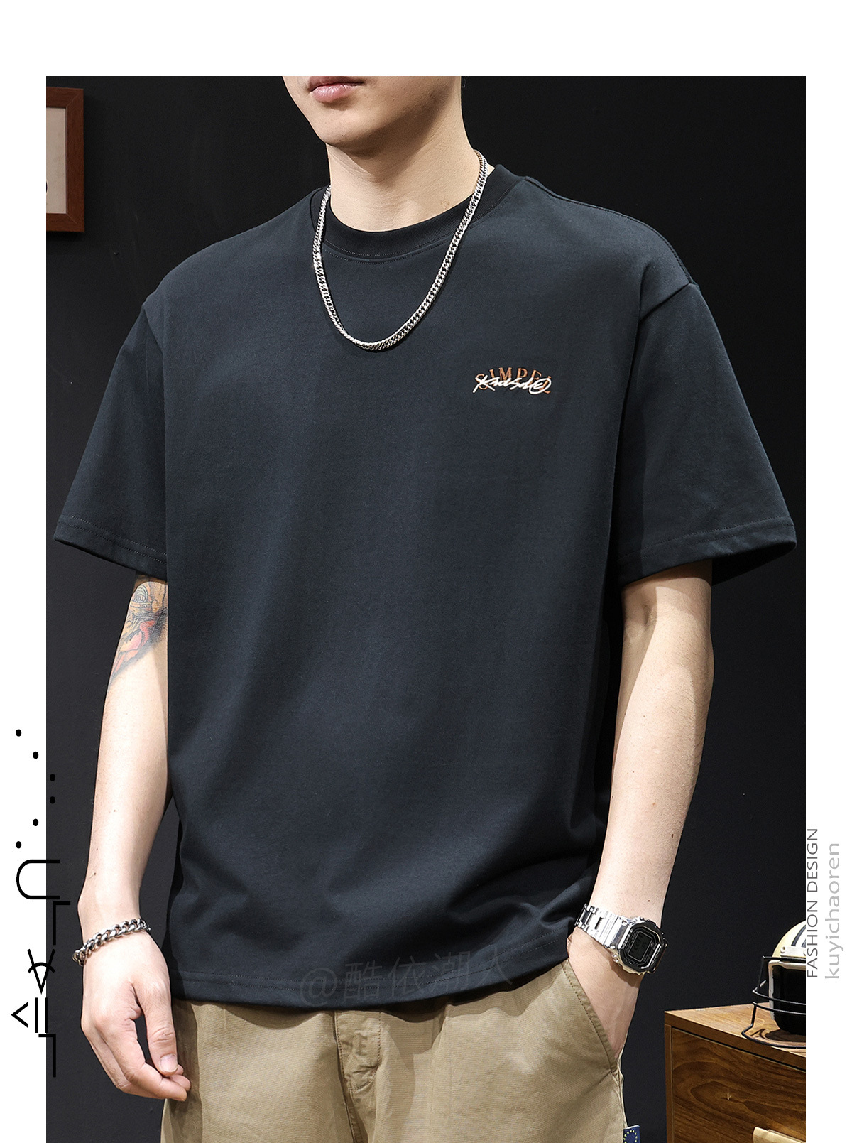 美式复古潮牌冰感科技短袖t恤男士夏季2025新款大码高端印花体恤详情9