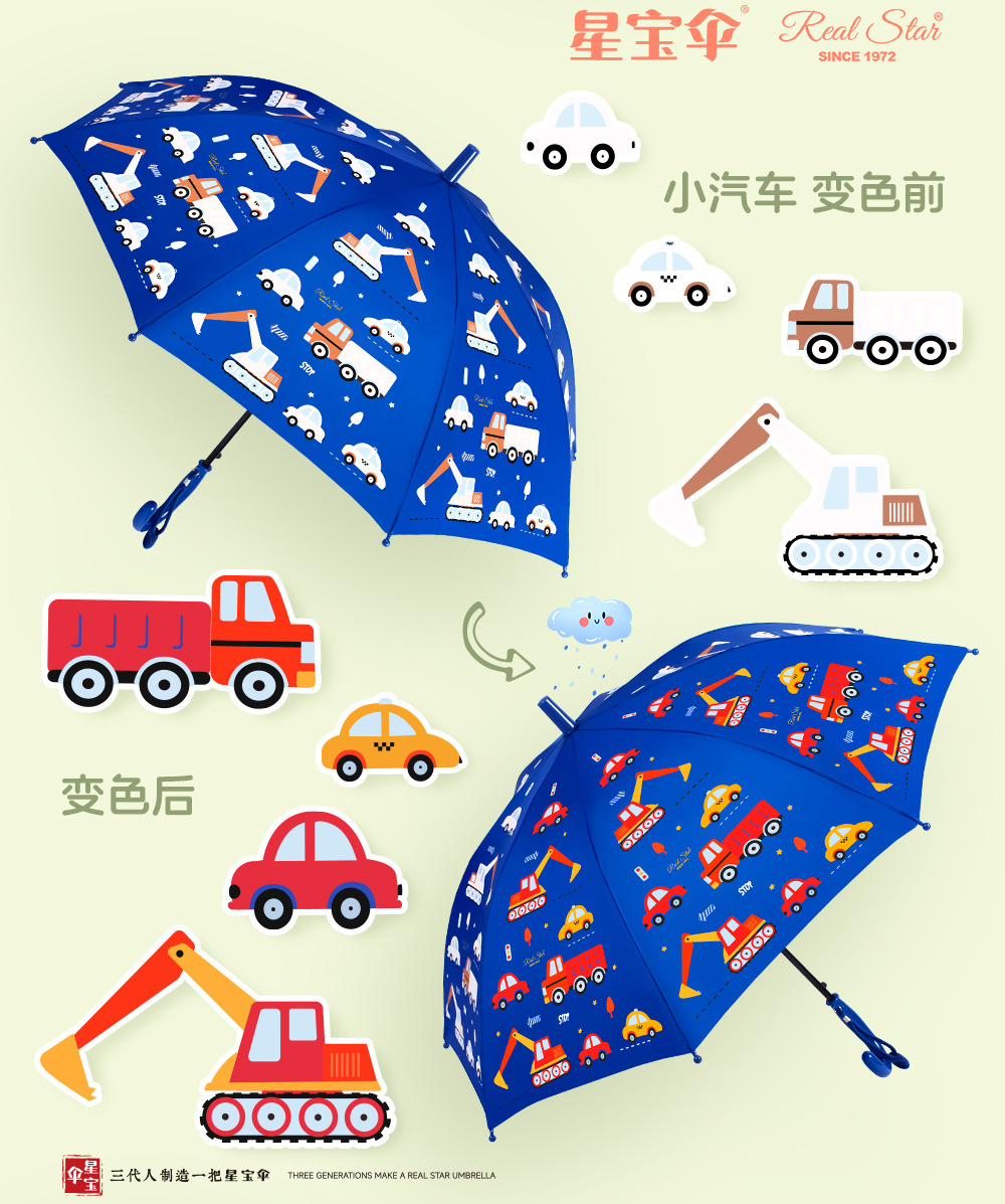 【跨境】儿童遇水变颜色的雨伞卡通图案长柄伞19寸自动小孩子伞详情8