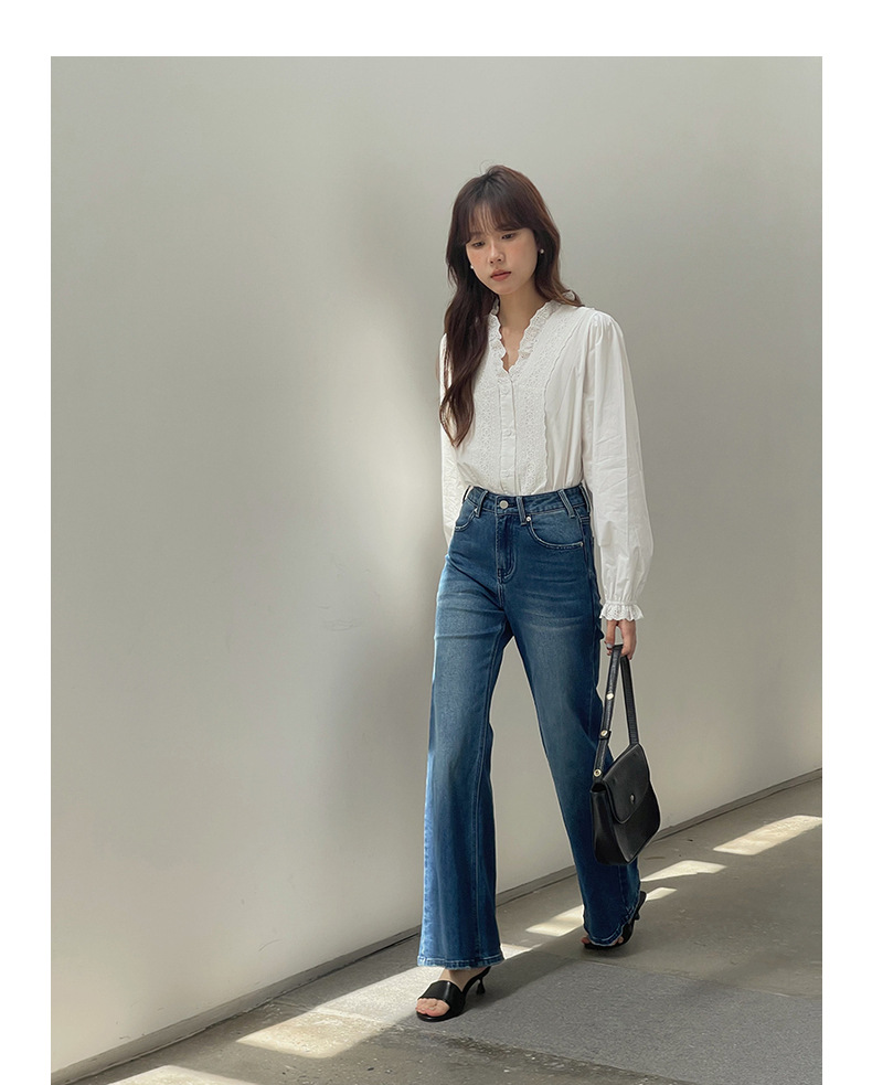 【90s Retro Horn 】 Ge Ming High-waisted slightly flared jeans for Women 2025 Spring New floor-length Pants R155H pic 22