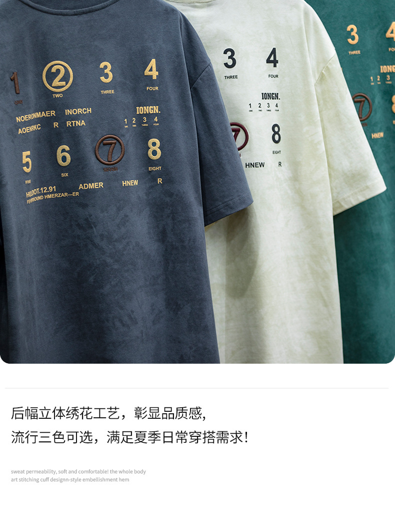 230g字母印花短袖t恤男夏季潮牌大码美式宽松半袖男生刺绣体恤衫详情12