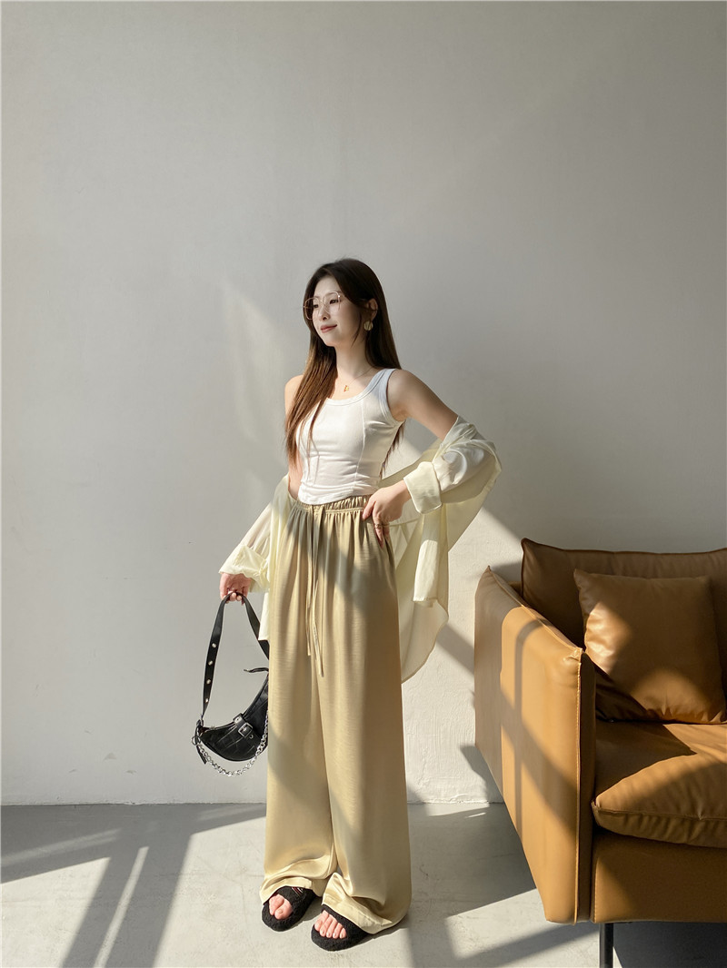 高腰松紧纵享丝滑珠光仿醋酸阔腿质感冰丝抽绳凉凉裤宽松阔腿裤女详情26