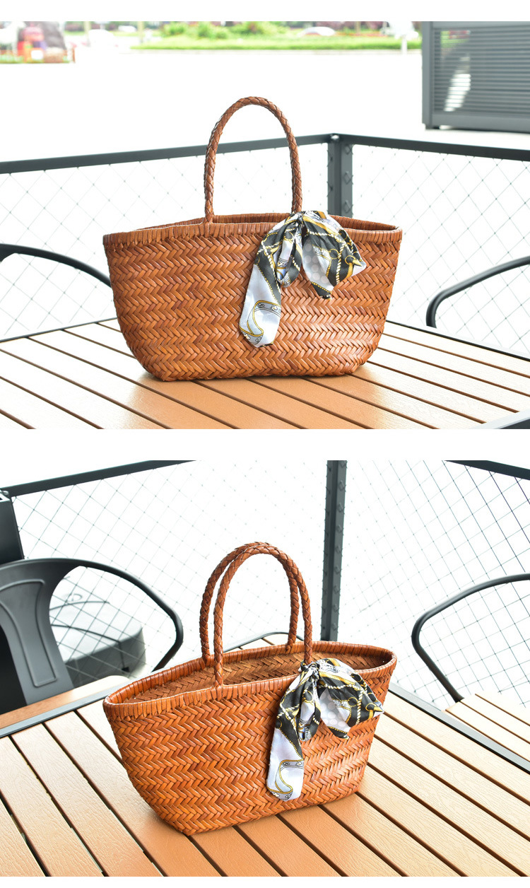 dragon diffusion Woven Bag, genuine leather, French vegetable basket bag, top layer cowhide, popular handbag manufacturer pic 10