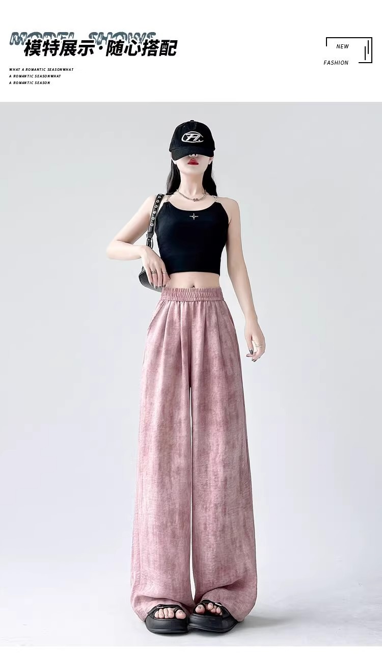 Tie-dyed ice silk cotton linen Chinese-style thin wide-leg pants for women, sun protection, summer drape, loose straight-leg high-waisted Chinese-style Yamamoto pants pic 56