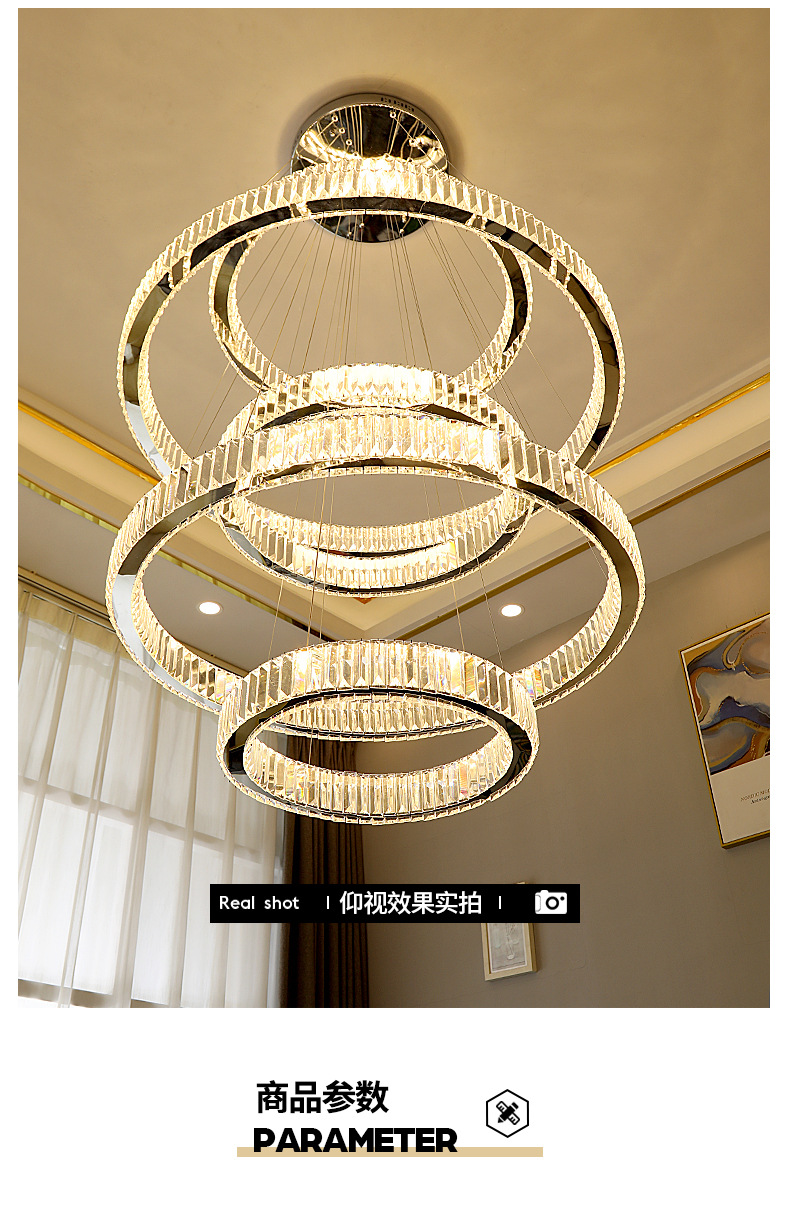 客厅吊灯2025年挑空楼梯吊灯轻奢水晶灯楼中楼餐吊灯具别墅楼吊灯详情15
