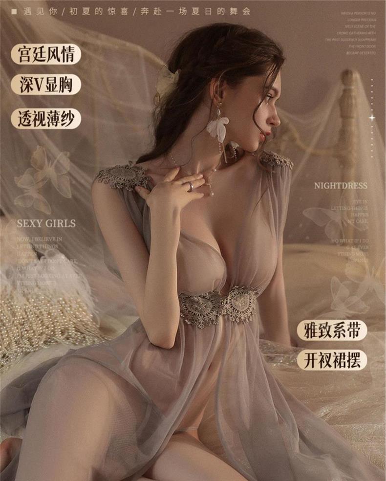 性感睡衣女夏季透明蕾丝网纱q趣镂空诱惑小胸露背吊带睡裙纯欲风详情6