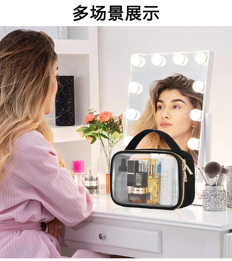 跨境爆款便携式防水透明旅行洗漱包ins多功能收纳pvc手提化妆包袋详情12