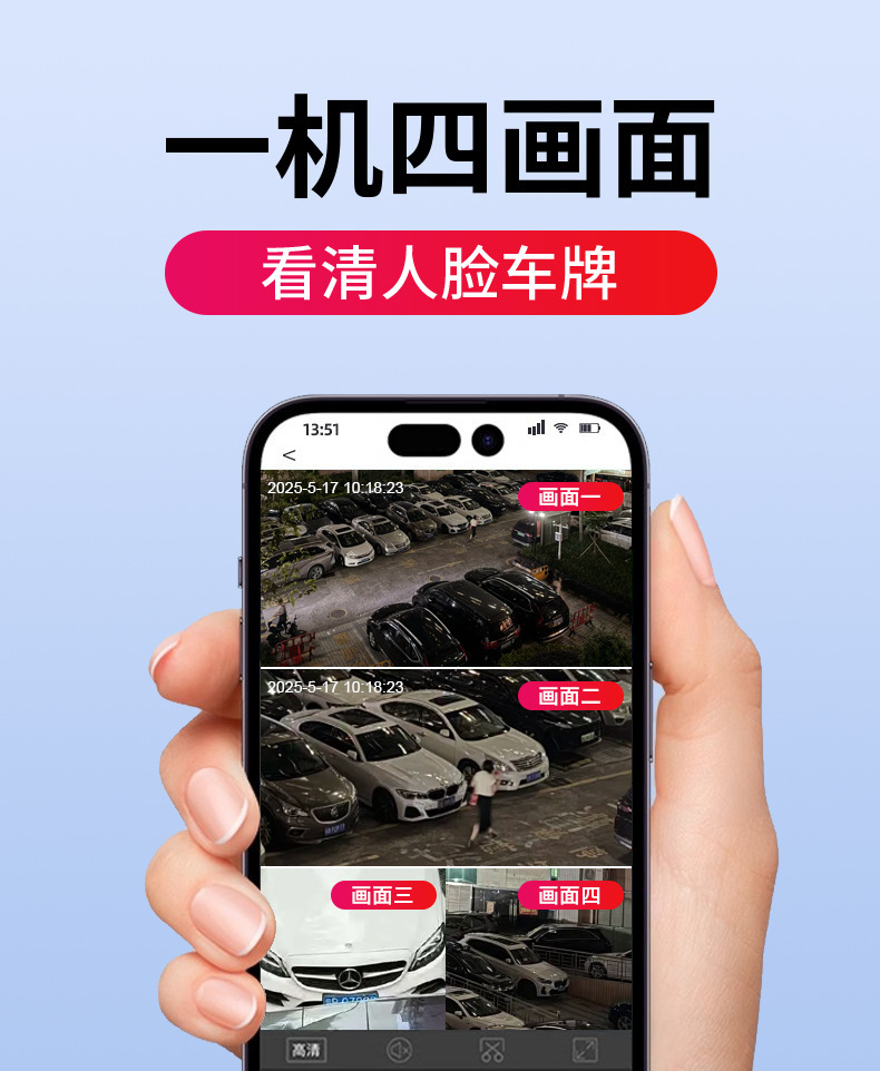 HiEasy跨境真四目4镜头AOV太阳能4G监控摄像头高清夜视手机远程详情10