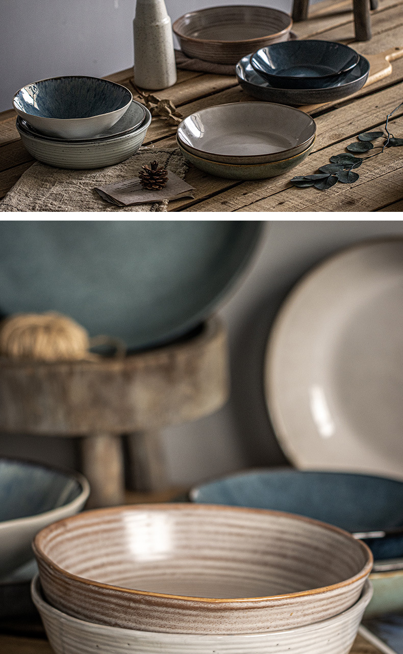 High-quality appearance level deep plate, round, cheap bowl, retro ceramic vegetable bowl, household plate, tableware, bowl and dish wholesale, export tail order pic 6