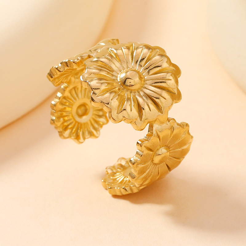 欧美时尚钛钢戒指 法式复古流行油压贝壳 花朵开口戒不锈钢饰品详情7