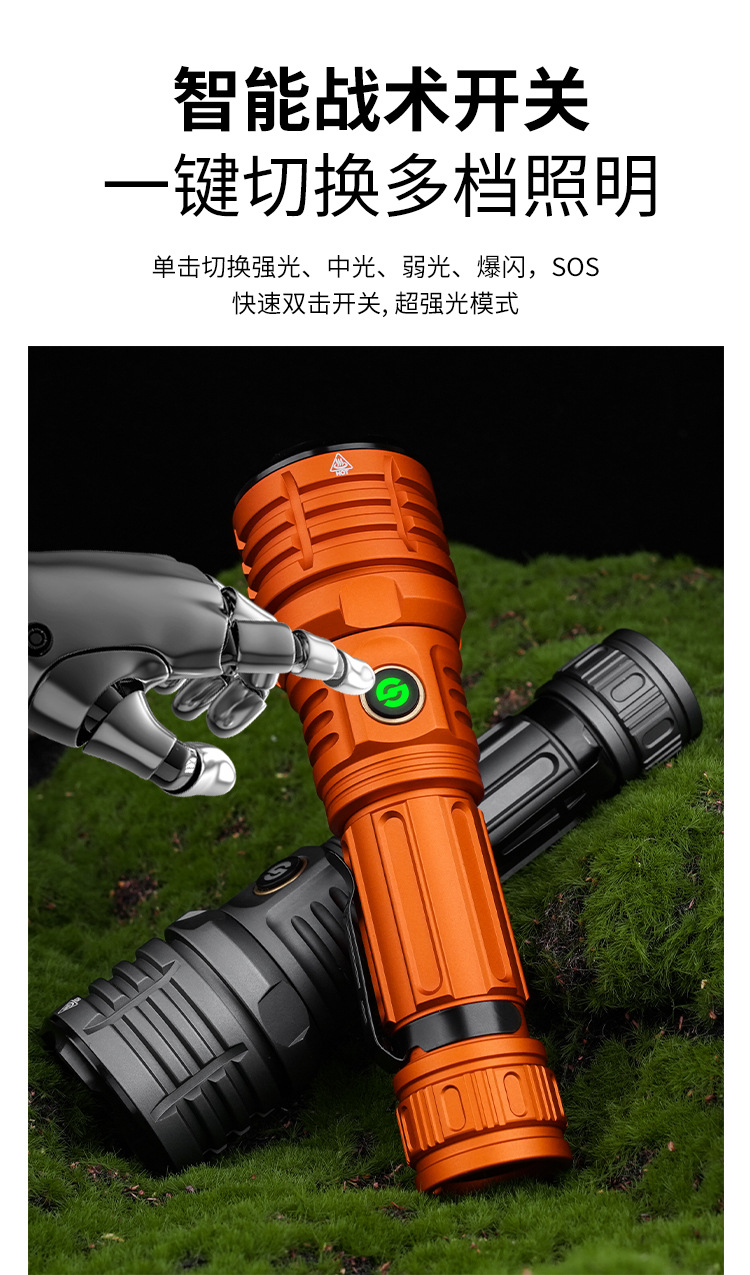 跨境新款白激光超亮强光LED照明手电筒变焦充电户外远射大功率详情11