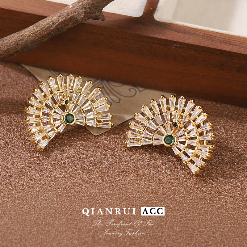 Wholesale of the new versatile Peacock Sping-out stud earrings with micro-inlaid zircon gold light luxury high-quality S925 silver needle stud earrings pic 20