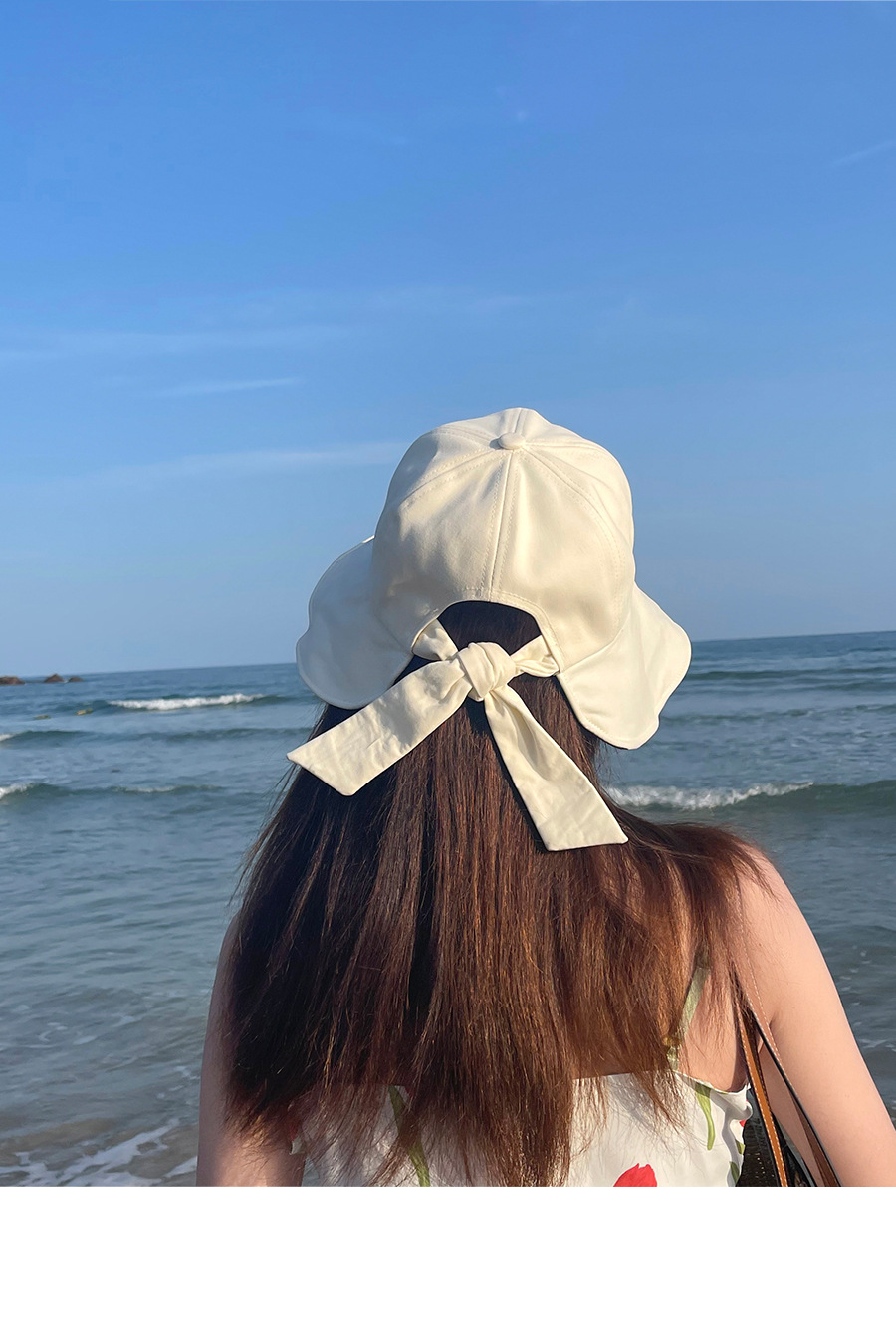 杨同学品牌女士夏季防晒帽 蝴蝶结装饰大帽檐黑胶渔夫帽 防紫外线遮阳帽子 成人尺寸太阳帽详情1