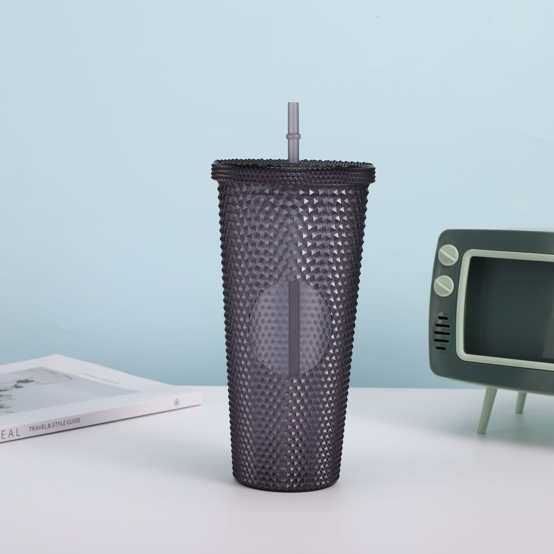 Cross-border Star Dad Double-layer Durian Cup, large-capacity plastic Straw Cup, Creative Star Bar High Appearance Level, Prickly water cup pic 15