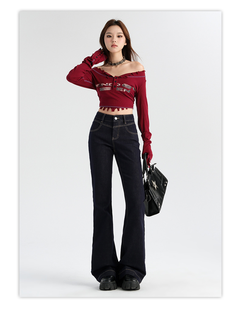 浅蓝色微喇叭牛仔裤女2025年秋季新款高腰设计感弹力小个子喇叭裤详情24