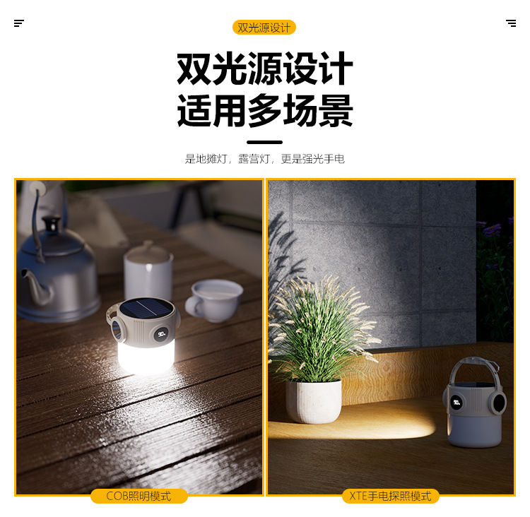 太阳能野营灯户外超亮充电手电筒露营灯泡帐篷灯照明灯夜市摆摊灯详情5