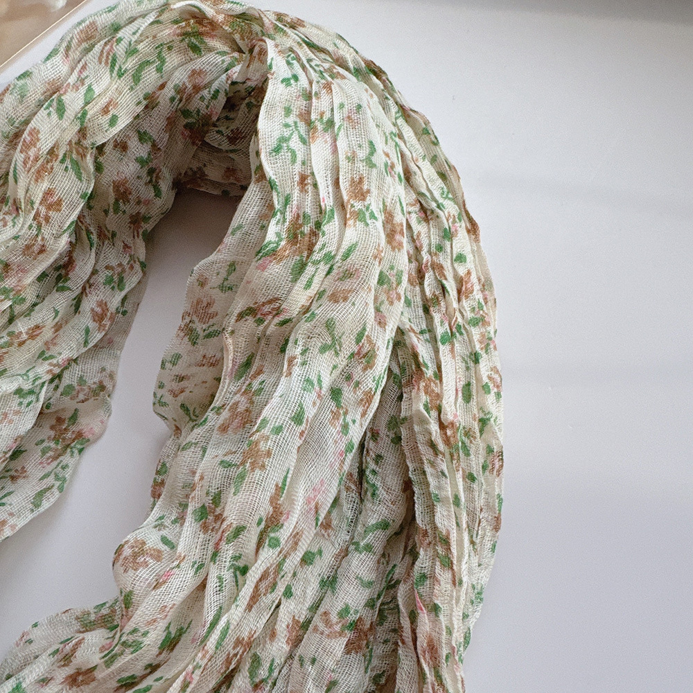 文艺褶皱碎花棉麻围巾女四季柔软复古百搭保暖披肩空调房护脖围巾详情13