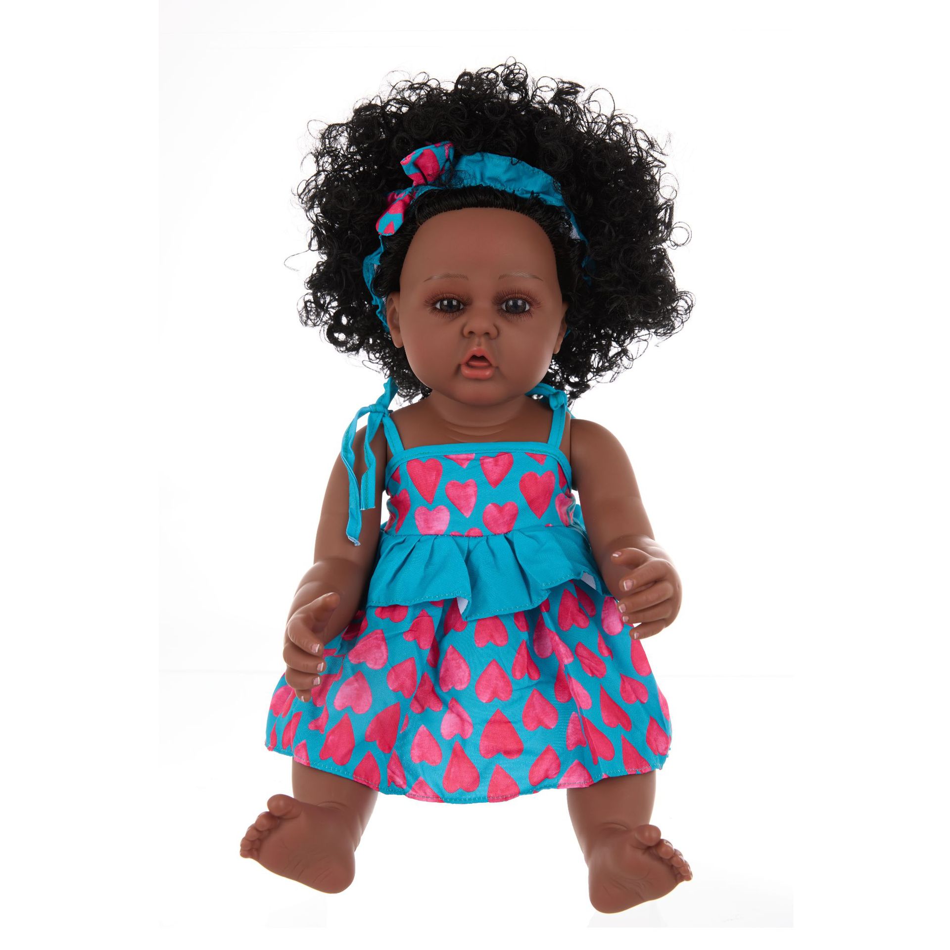 55cm cross-border new simulation baby rebirth doll, African black kid, cute curly hair, vinyl companion toy figure pic 11