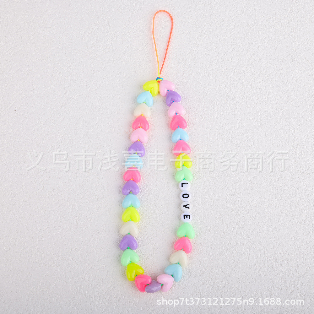 Cute heart-shaped mobile phone lanyard diy acrylic beaded mobile phone chain letter heart-shaped mobile phone protective pendant pic 6