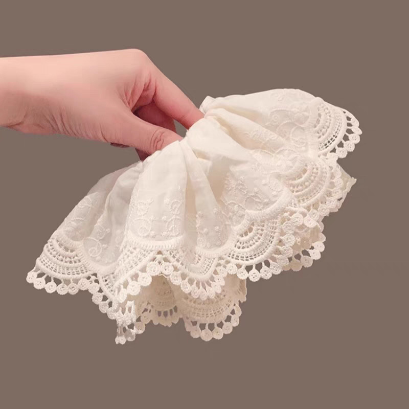 Korean-style large intestine hair band with a high-end feel, a large beige double-layer lace large intestine hair band at the back of the head, a ponytail hair band pic 4