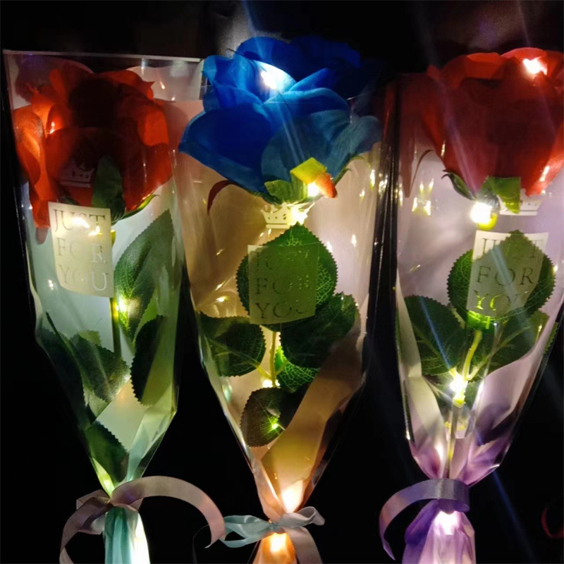 现货发光玩具七夕情人节玫瑰花礼物七彩玫瑰花彩色仿真玫瑰花束详情9