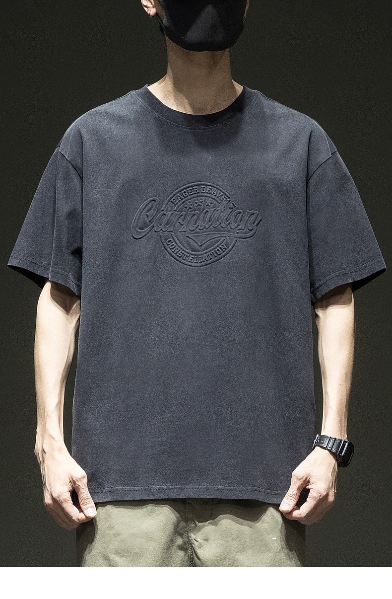 American trend round-neck T-shirt for men, summer new style, steel stamp pattern, loose, large-sized, pure cotton, comfortable and casual short-sleeved pic 11