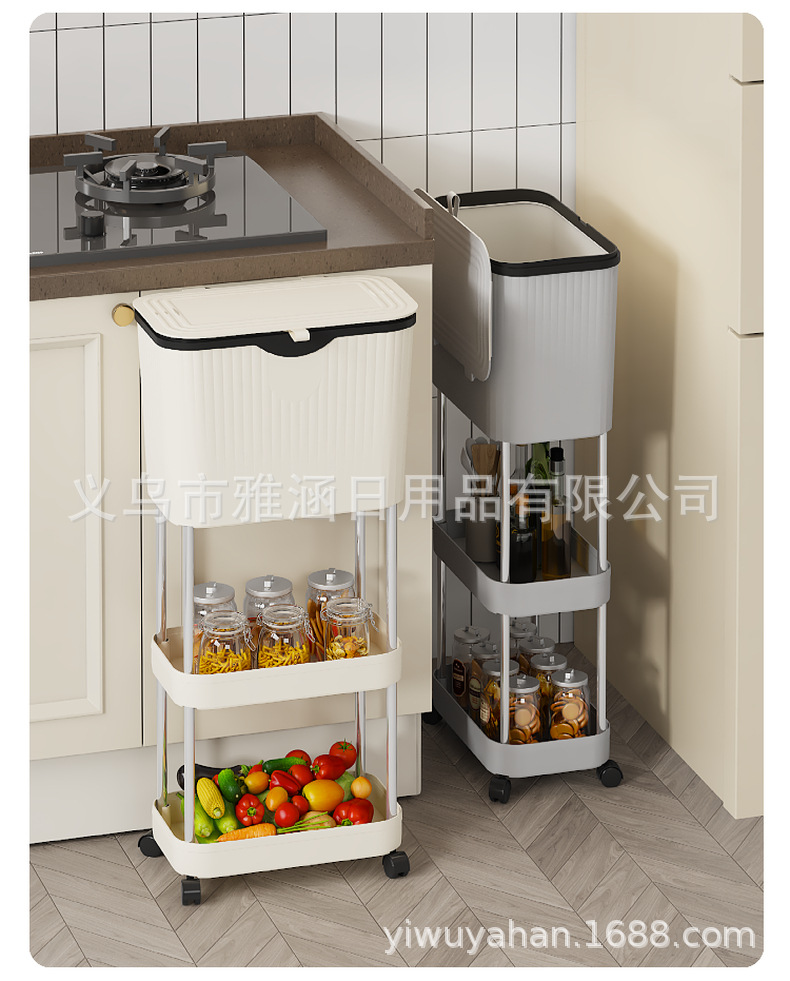 厨房多层高脚带轮置物垃圾桶移动置物垃大容量圾桶干湿分离垃圾桶详情13