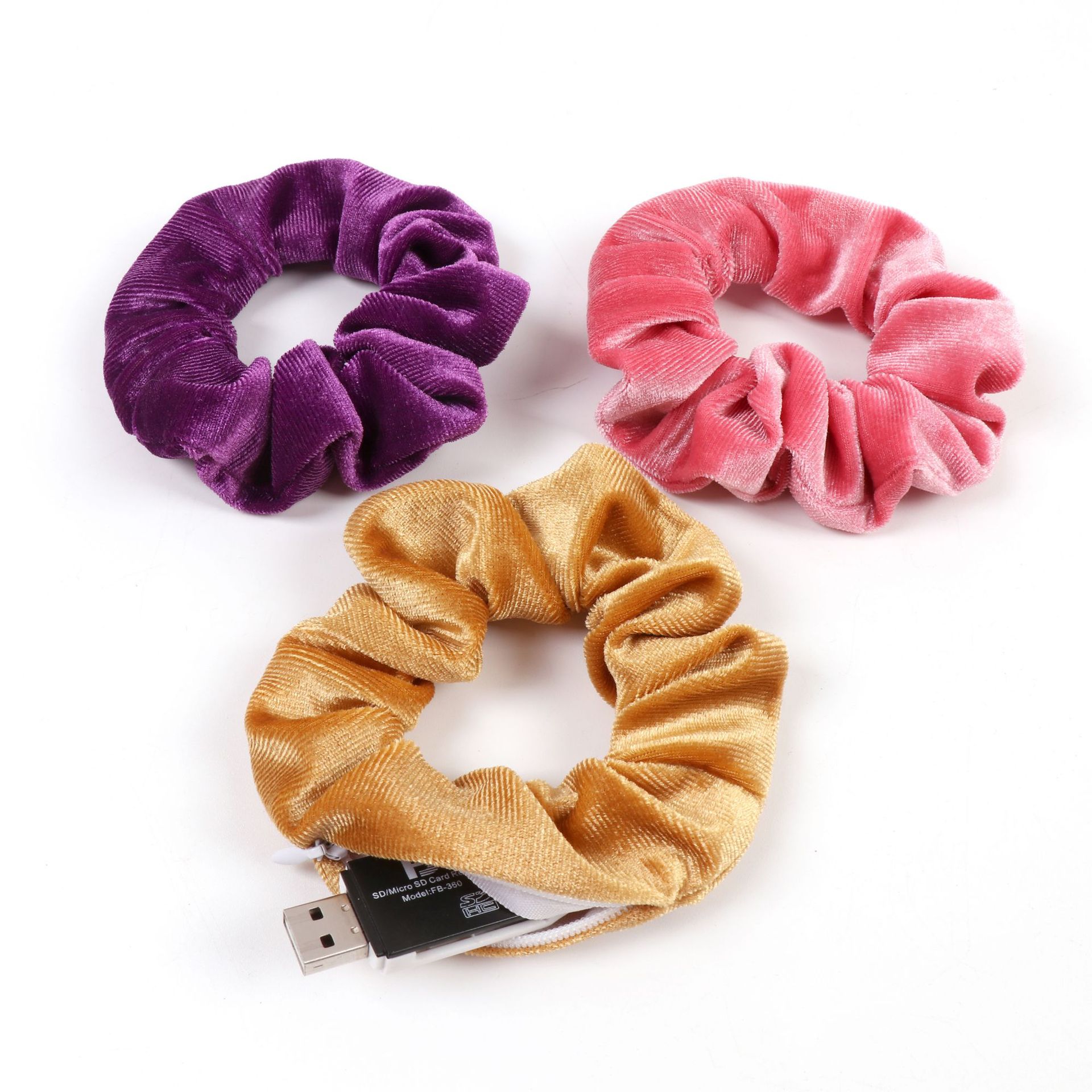 Cross-border Korean velvet 12-color invisible zipper large intestine hair band, European and American velvet simple and retro solid color hair tie accessory pic 2