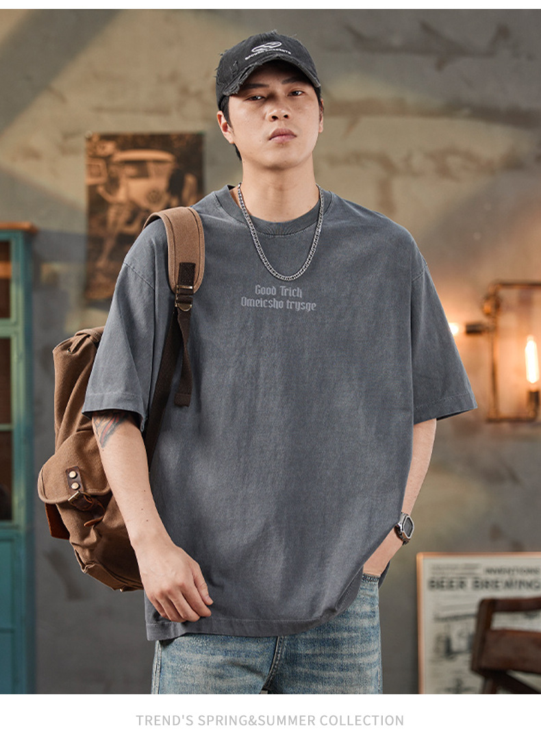 纯棉短袖t恤男士夏季2025新款潮牌复古宽松休闲圆领半袖上衣男款详情11