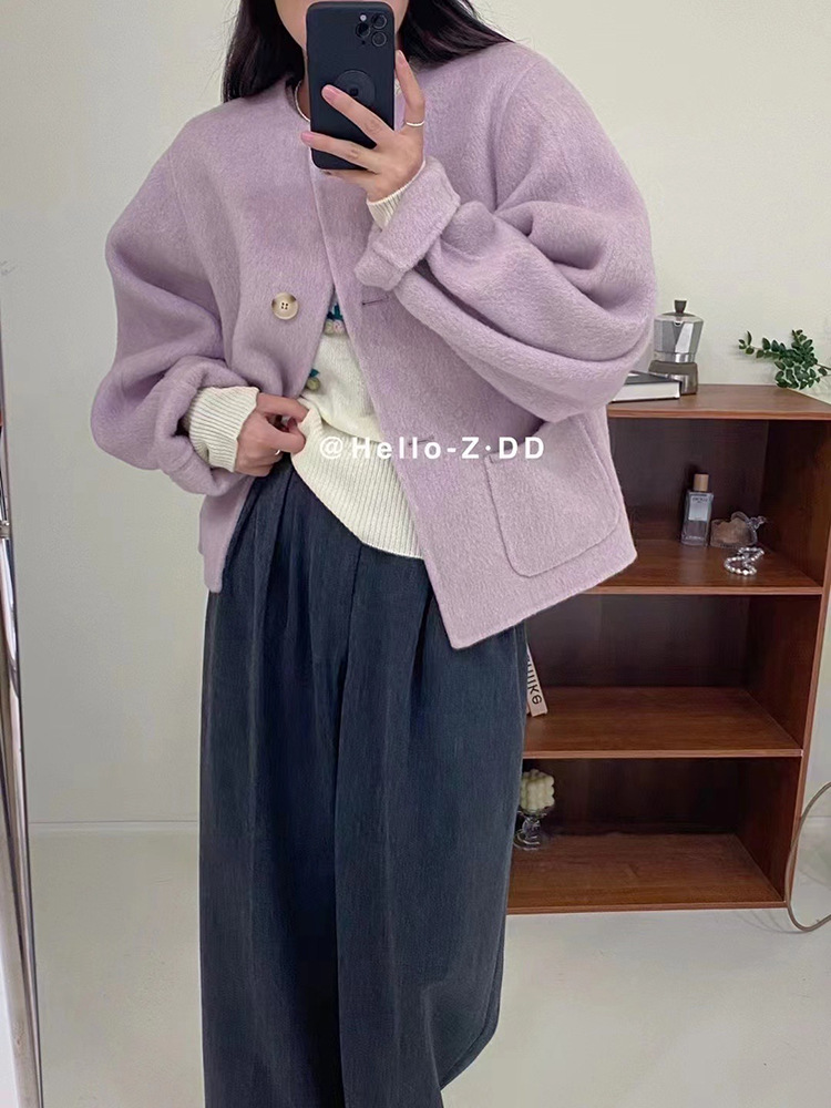 羊毛天丝圆领双面羊毛大衣宽松单排扣女式外套厂家批发2025秋冬详情28