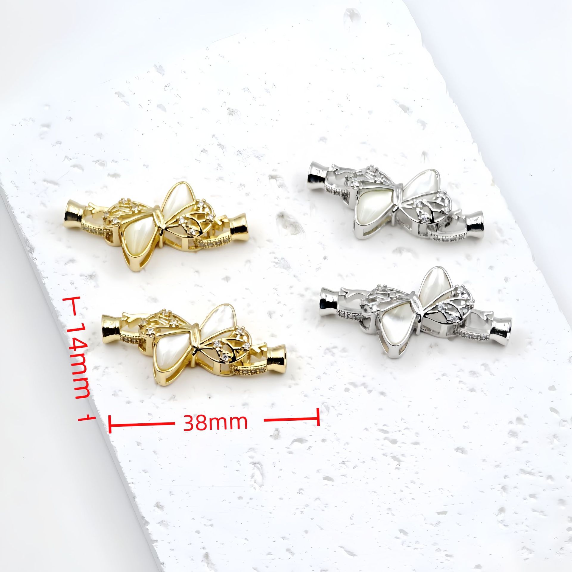 18k gold-plated zircon bow pearl buckle diy jewelry accessory, flower-shaped buckle sweater chain connection, end buckle pic 12