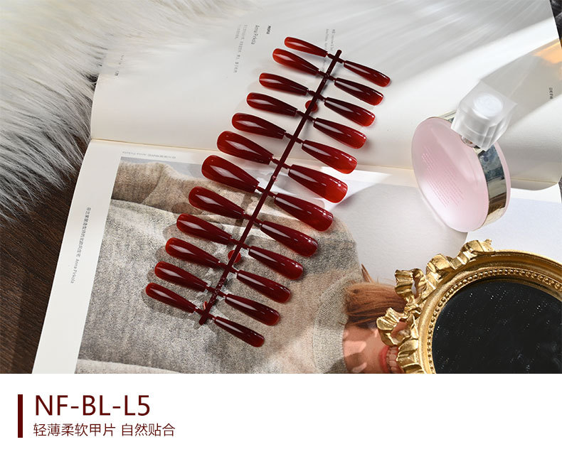 The long ballet nail with solid color and glossy oil from Europe and America, the mid-length trapezoidal nail art piece, and the false nails are exquisite and simple pic 5