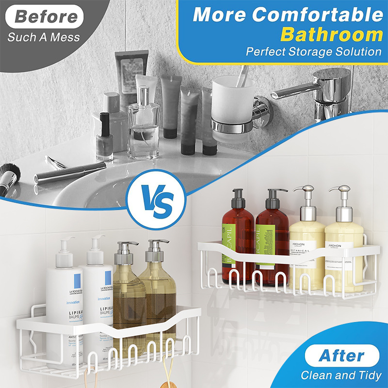 亚马逊新款浴室置物架卫生间收纳架免打孔墙上壁挂洗漱用品置物架详情3