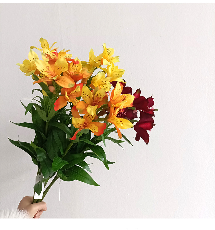仿真彩色压纹3D百合花六出花婚庆客厅装饰摆件道具人造花仿真花束详情7