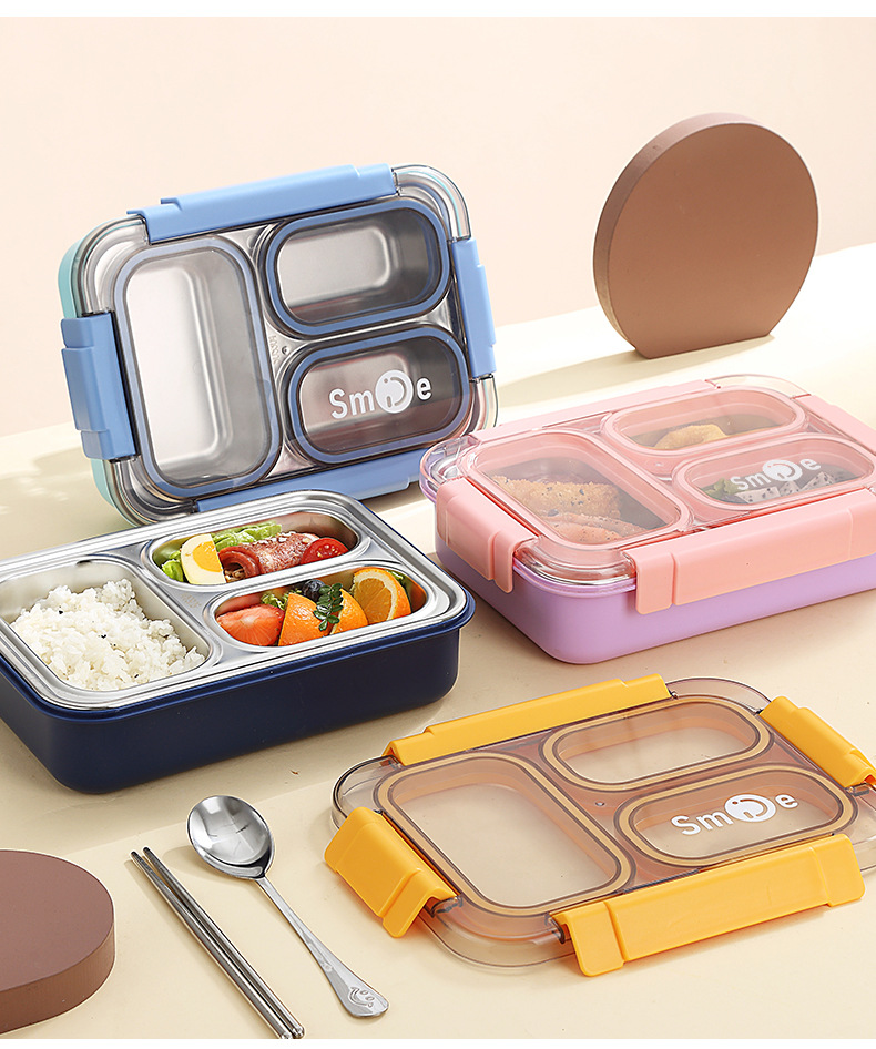 跨境热卖独立密封3格不锈钢饭盒 lunchbox不串味学生白领便当餐盒详情14